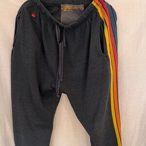 Aviator Nation Men's dark grey sweatpants with Multicolor Stripes